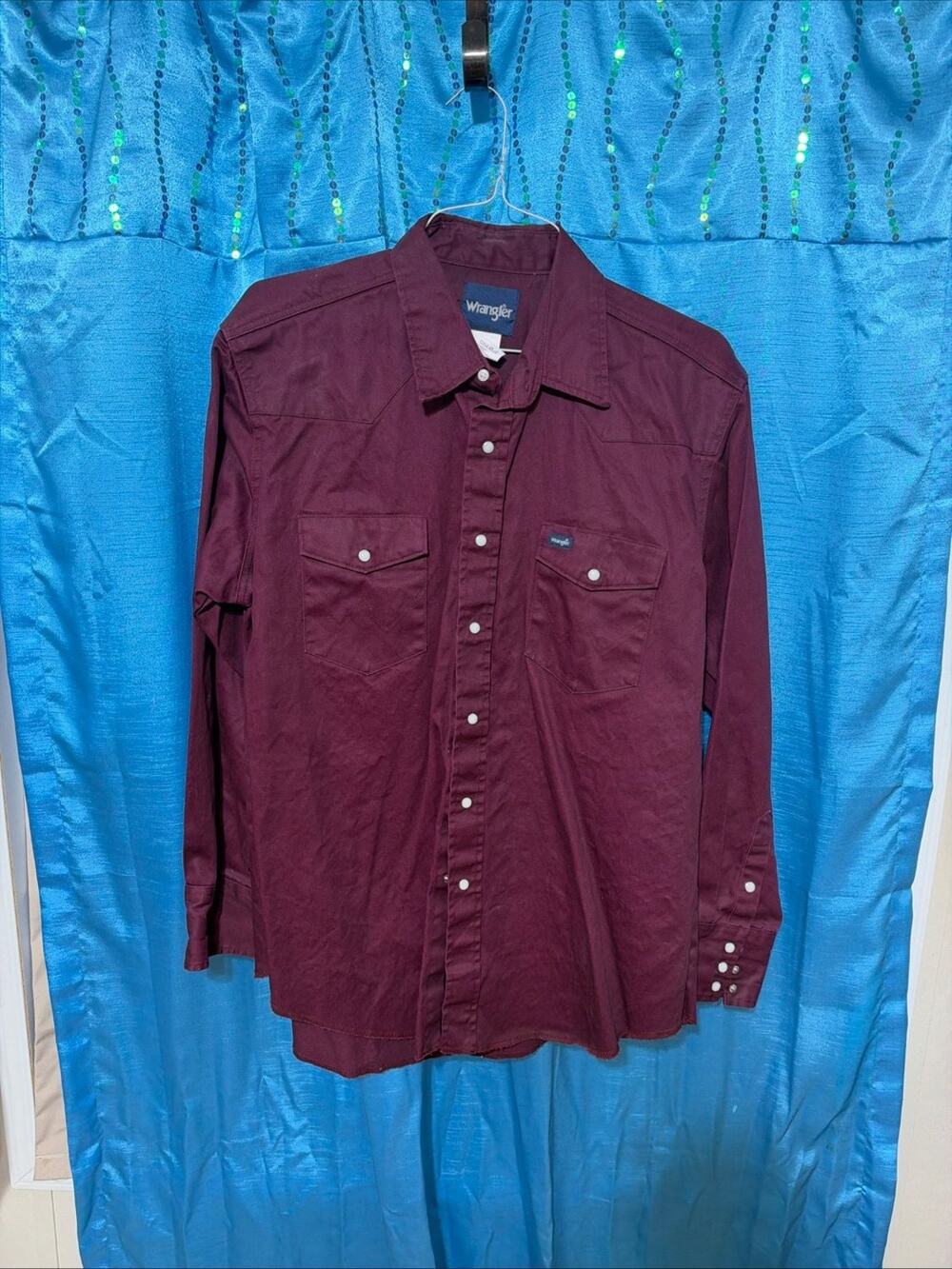 Wrangler Western Pearl Snap Shirt MS70719 Mens XL Burgundy Long Sleeve Algodon